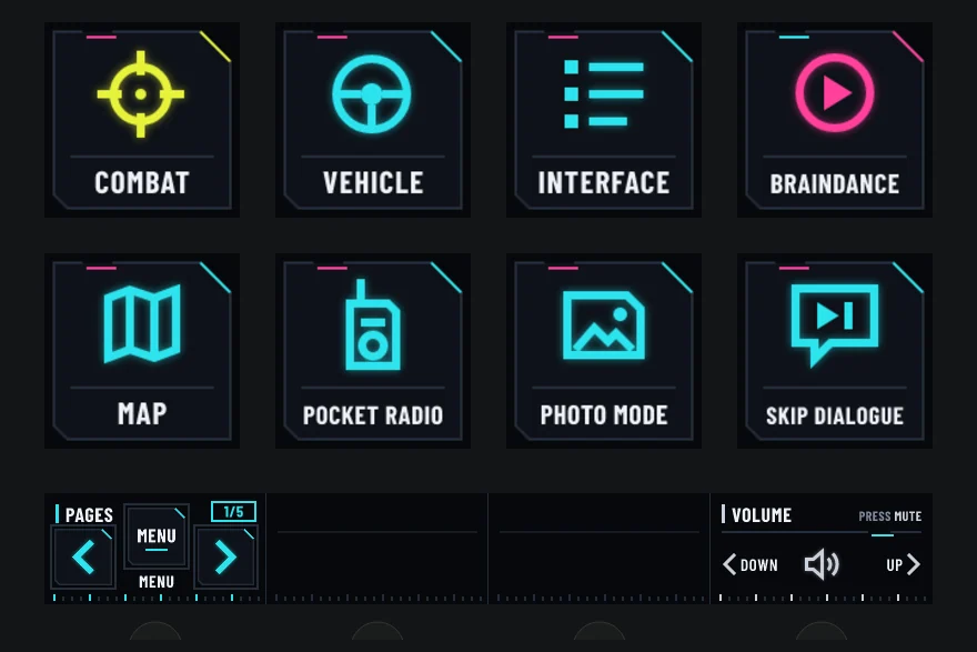 The Menu page on Stream Deck +: eight keys and the touch strip.