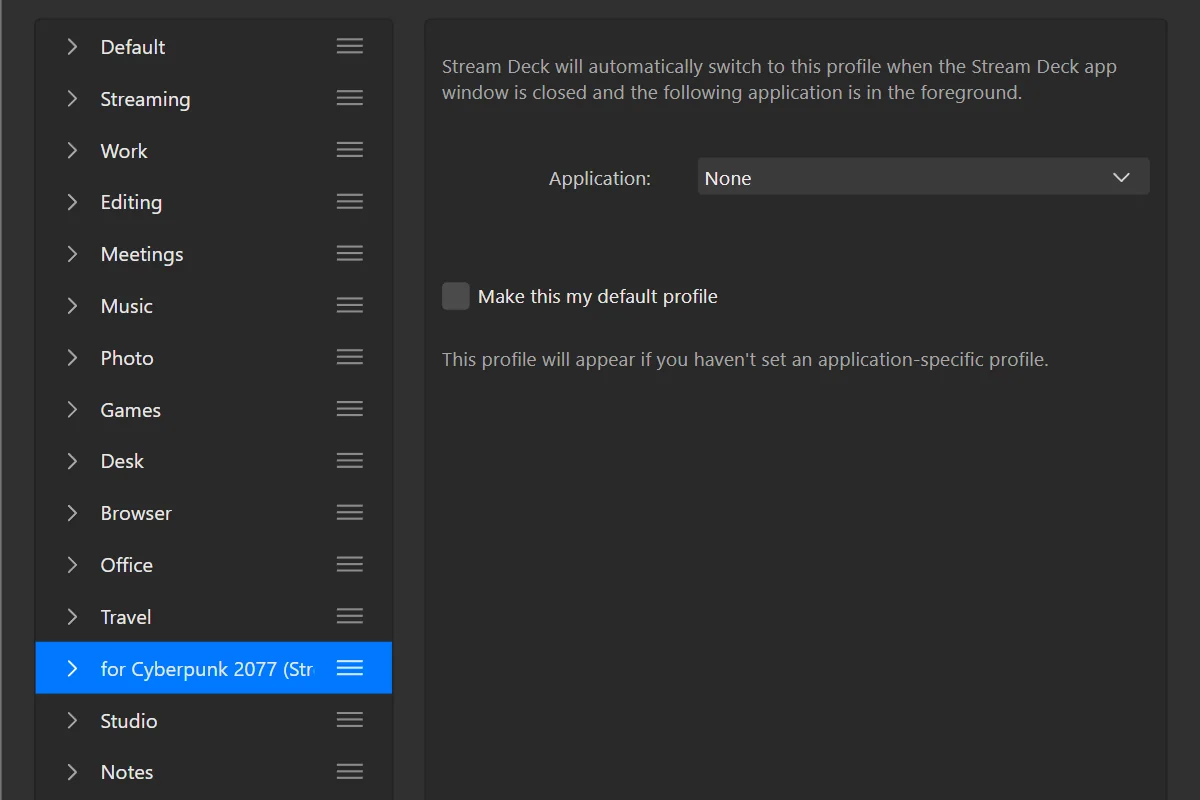 Edit Profiles: select the profile and choose the game under Application.