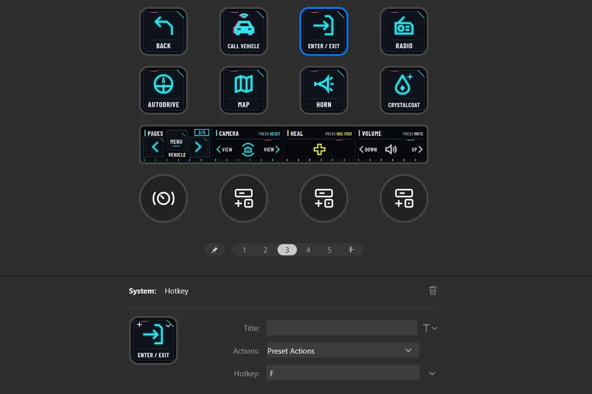 Click a key: its settings open at the bottom. Hotkey shows the key it sends.