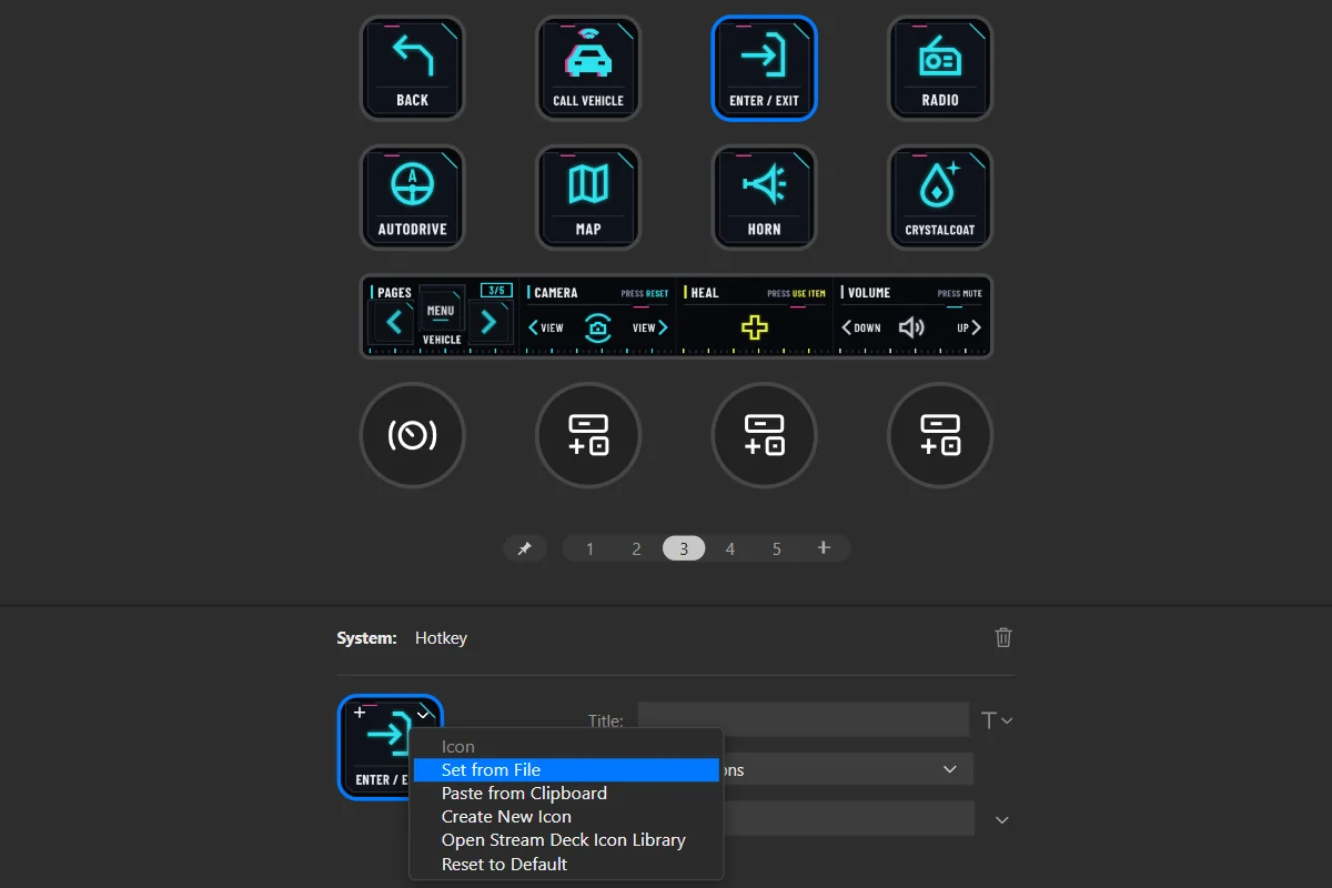 In the key’s settings: type a name in Title, or open the picture’s menu for a new icon.