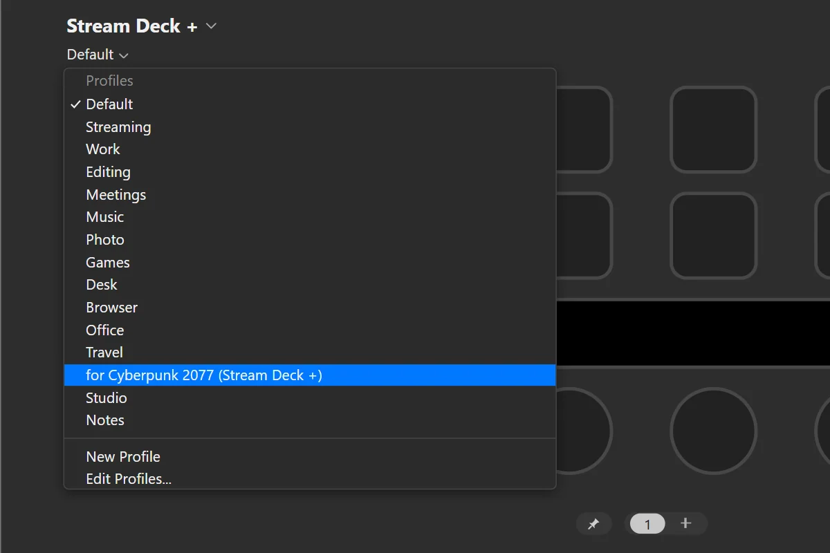 In the Stream Deck app, open the profile menu above the keys and pick the profile.