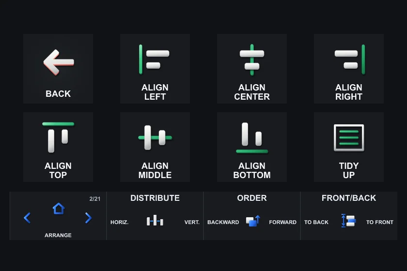 The Arrange page on Stream Deck +: eight keys and the touch strip.