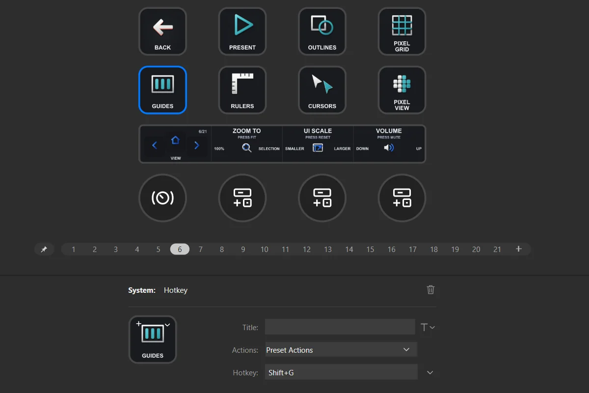 Click a key: its settings open at the bottom. Hotkey shows the key it sends.