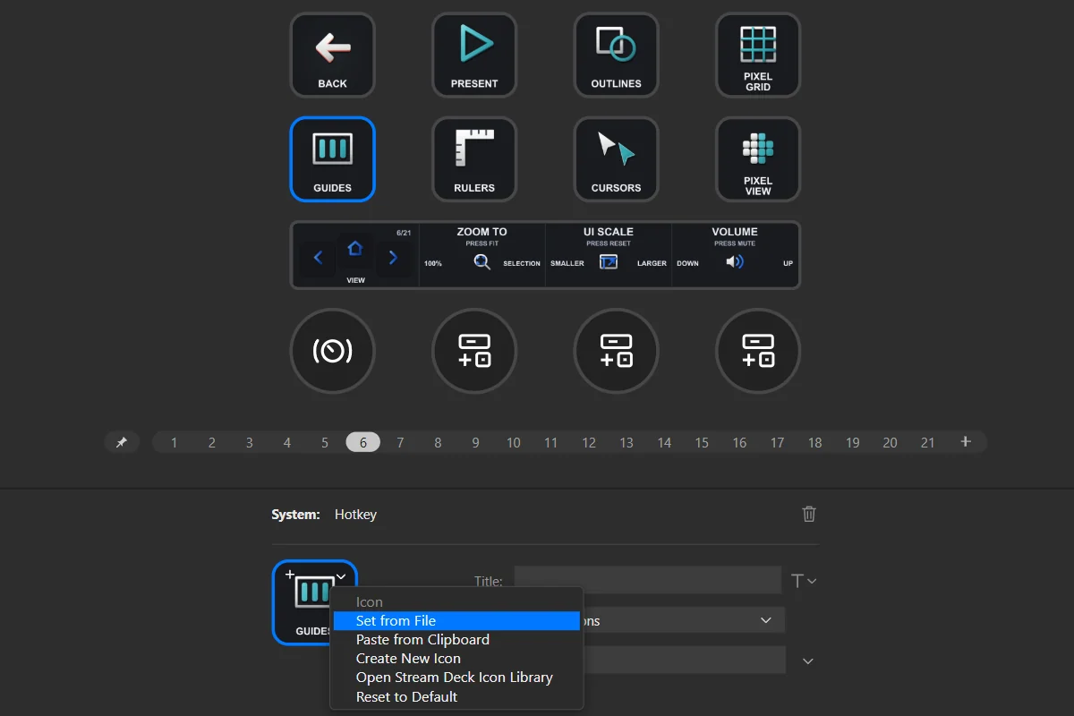 In the key’s settings: type a name in Title, or open the picture’s menu for a new icon.