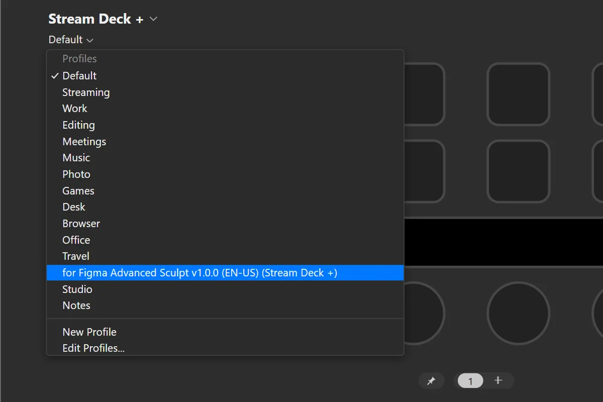 In the Stream Deck app, open the profile menu above the keys and pick the profile.