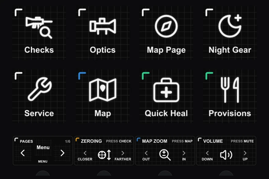 The Menu page on Stream Deck +: eight keys and the touch strip.