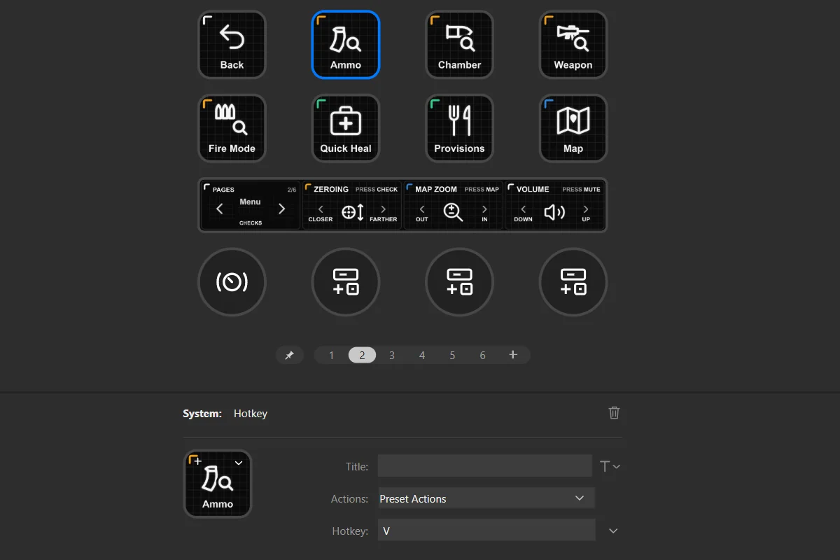Click a key: its settings open at the bottom. Hotkey shows the key it sends.