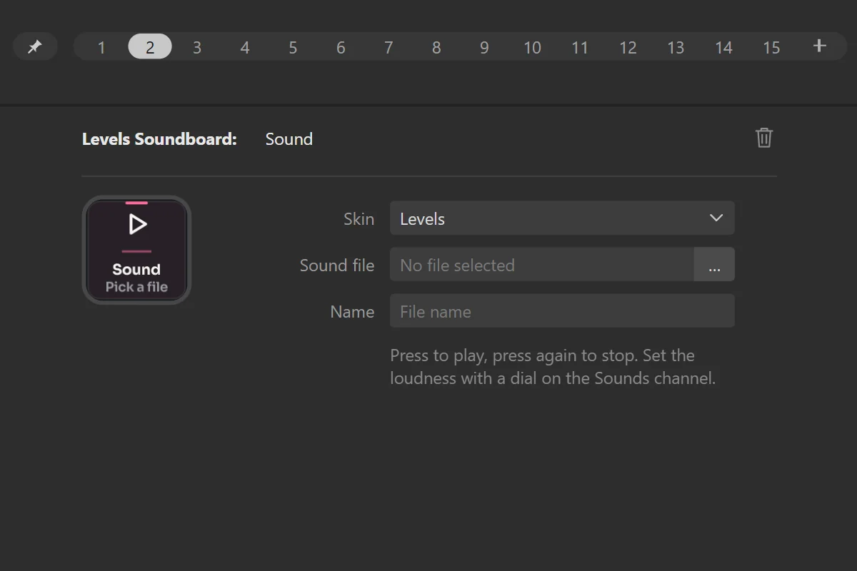 A Sound key selected: its sound file and the name on the key.