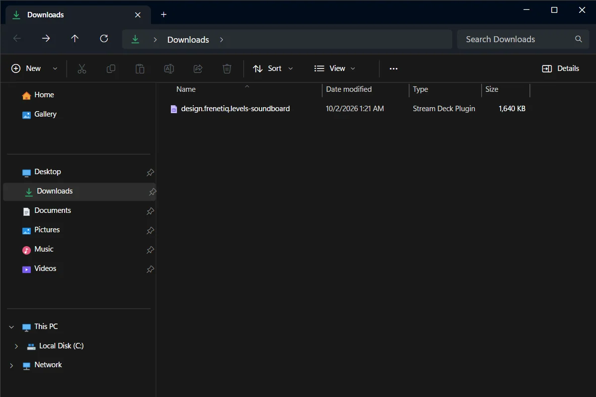 The Levels Soundboard plugin file in Downloads: double-click it.