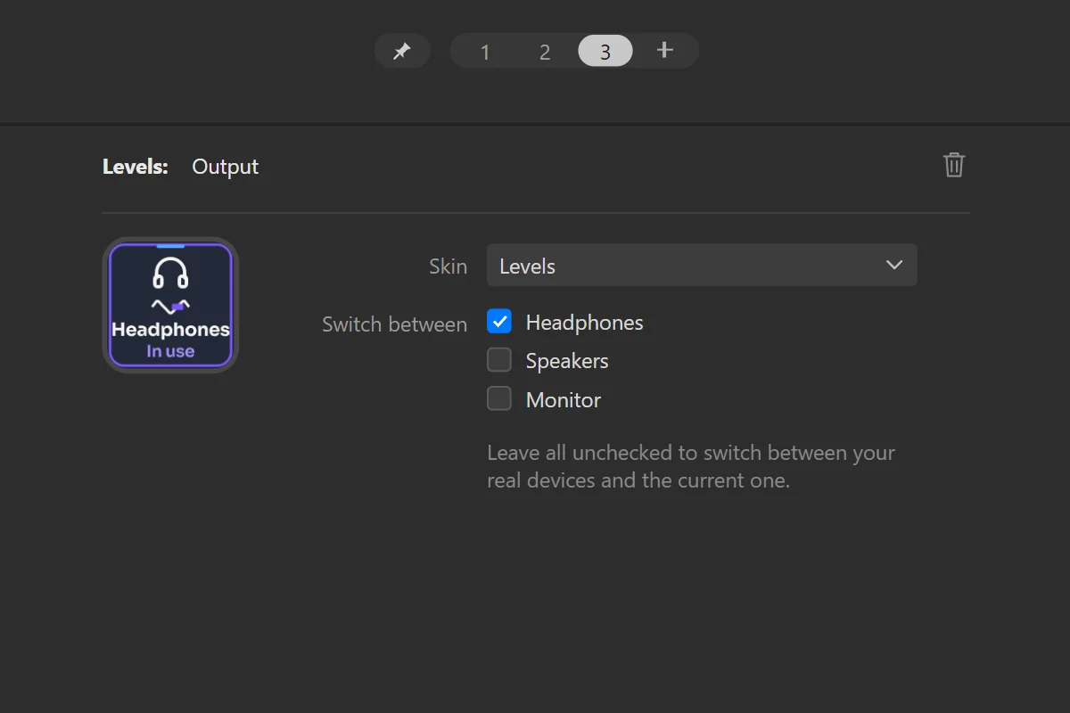 An Output key selected: the devices it switches between.