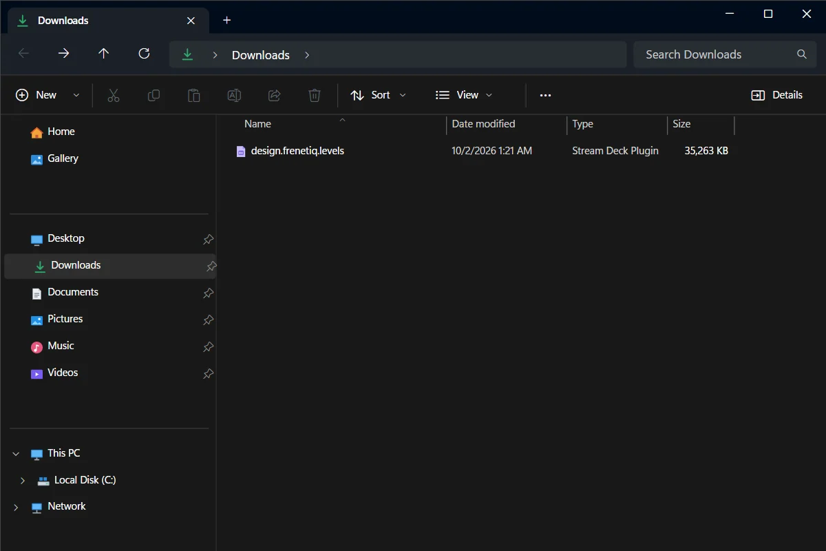 The Levels plugin file in Downloads: double-click it.