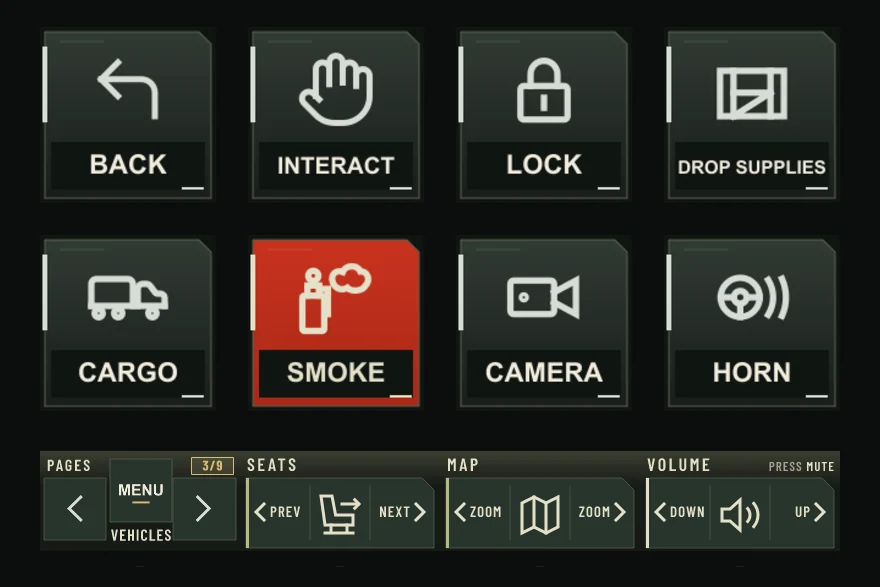 The Vehicles page on Stream Deck +: eight keys and the touch strip.
