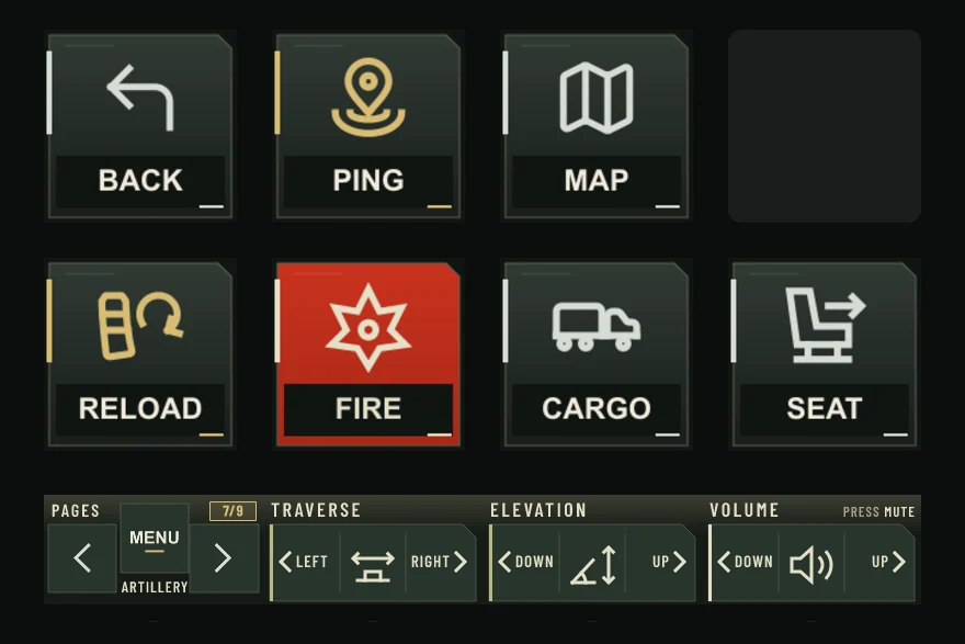 The Artillery page on Stream Deck +: eight keys and the touch strip.