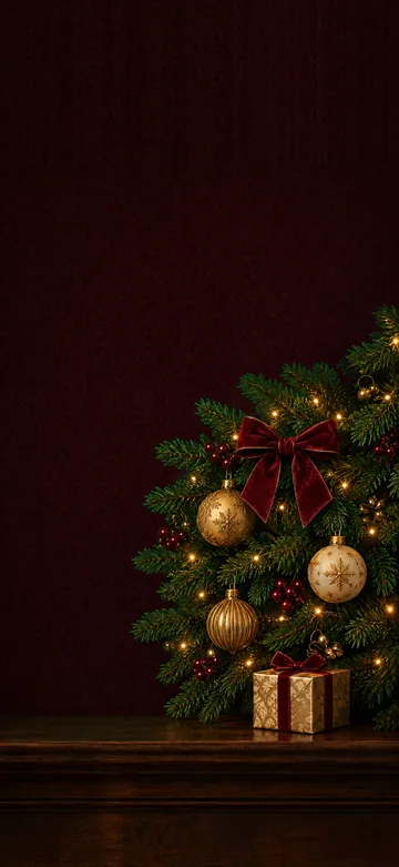 Christmas Tree & Gifts Cranberry Lock Screen wallpaper